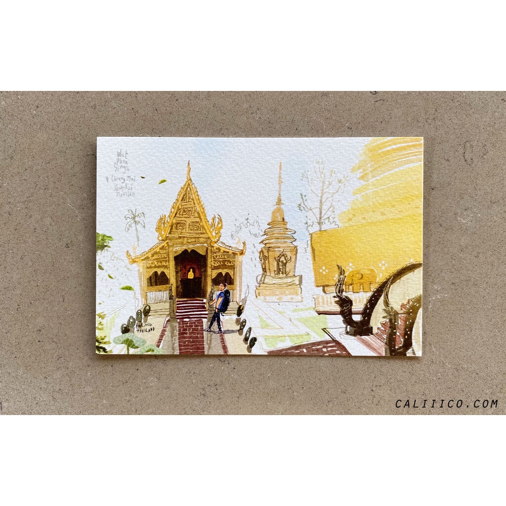 โปสการ์ด ลายประเทศไทย THAILAND Postcard Wat Phra Singh, Chiangmai postcard โปสการ์ด ลายวัดพระสิงห์ 4x6 inch