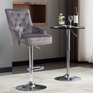 เก้าอี้บาร์สตูล พนักพิงหลัง ปรับสูงต่ำ กำมะหยี่  High Bar Stool for Kitchen bar