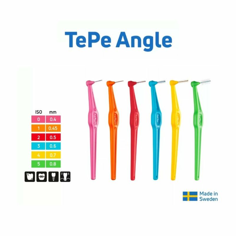 TePe Angle แปรงซอกฟันเทเป้ ด้ามยาว แปรงซอกฟันเทเป้ แองเกิล (แพค 6 ชิ้น 6 ขนาด)
