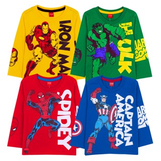 Marvel Boy Long Sleeve T-shirt - เสื้อยืดแขนยาวเด็กผู้ชายลายมาร์เวล   สไปเดอร์แมน กัปตันอเมริกา ฮัค ไอร่อนแมน สินค้าลิขสิทธ์แท้100% characters studio