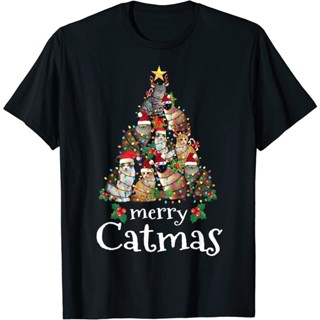 เสื้อยืด พิมพ์ลายแมว Merry Catmas สุดฮา เหมาะกับวันคริสต์มาส สําหรับผู้หญิง