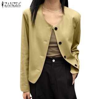 Zanzea เสื้อแจ็กเก็ต แขนยาว หนัง PU ติดกระดุม แฟชั่นสไตล์เกาหลี สําหรับผู้หญิง