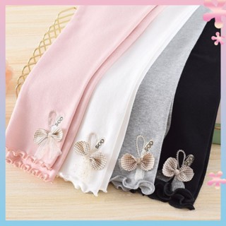 2022 Spring and Autumn New girls outdoor leggings children Korean style fashionable cotton cute bow slim pants