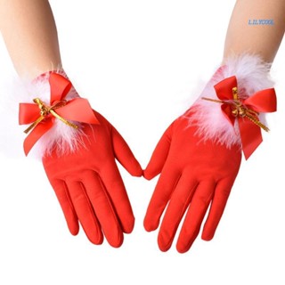 【 Ch * 】ถุงมือซานตาคลอสสีแดงสั้นชุดแฟนซีเครื่องแต่งกายคริสต์มาสถุงมืออุปกรณ์เสริมสาว