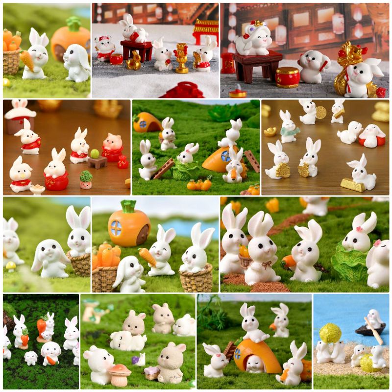(สินค้าพร้อมส่งในไทย) ตุ๊กตากระต่ายเรซิ่นตัวจิ๋ว แต่งสวน แต่งบ้าน ตุ๊กตาปักกระถาง แต่งสวนถาด