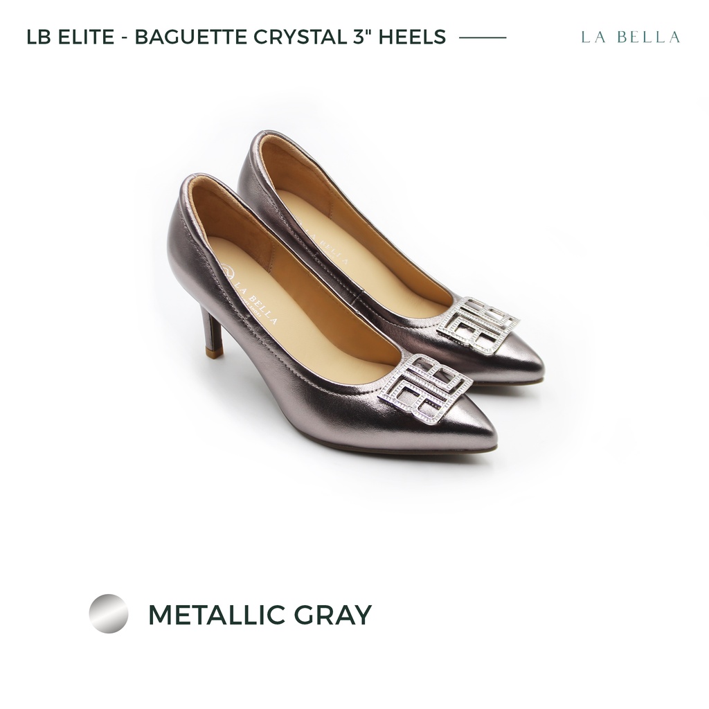 LA BELLA รุ่น LB ELITE BAGUETTE CRYSTAL 3 HEELS - METALLIC GRAY