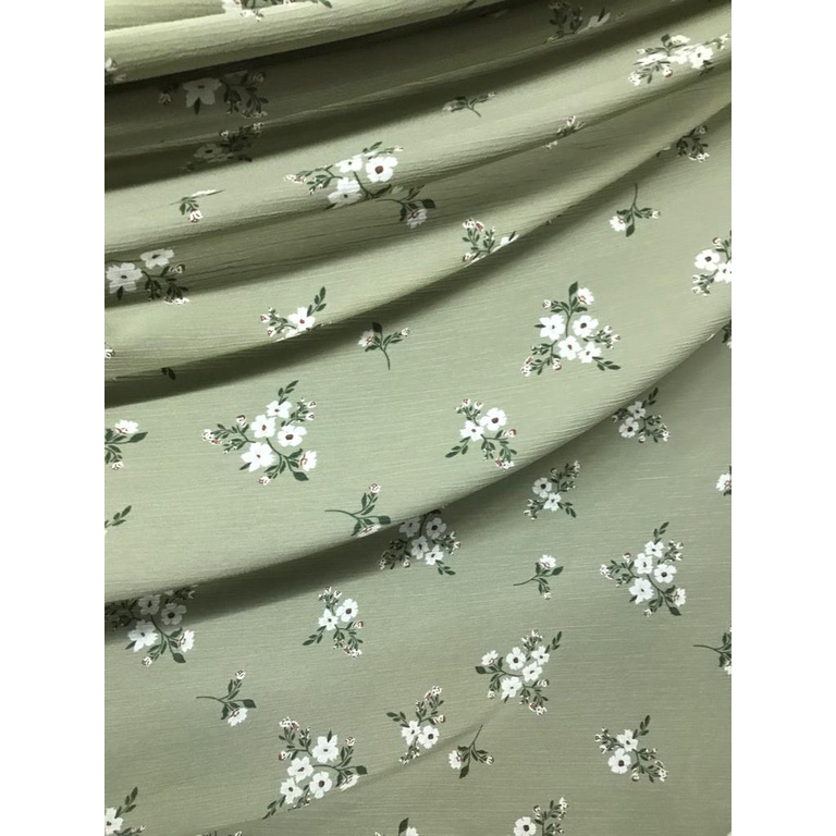 HIJAU Lady Crush Crinkle ผ้ายืด, Airflow Yoryu Sage Green Motif, เมตร