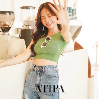 Atipashop - JIMMIE CROP ผ้าชั้นเดียว เสื้อครอป แขนสั้น ทรงเบสิค มีสีให้เลือกเยอะมาก