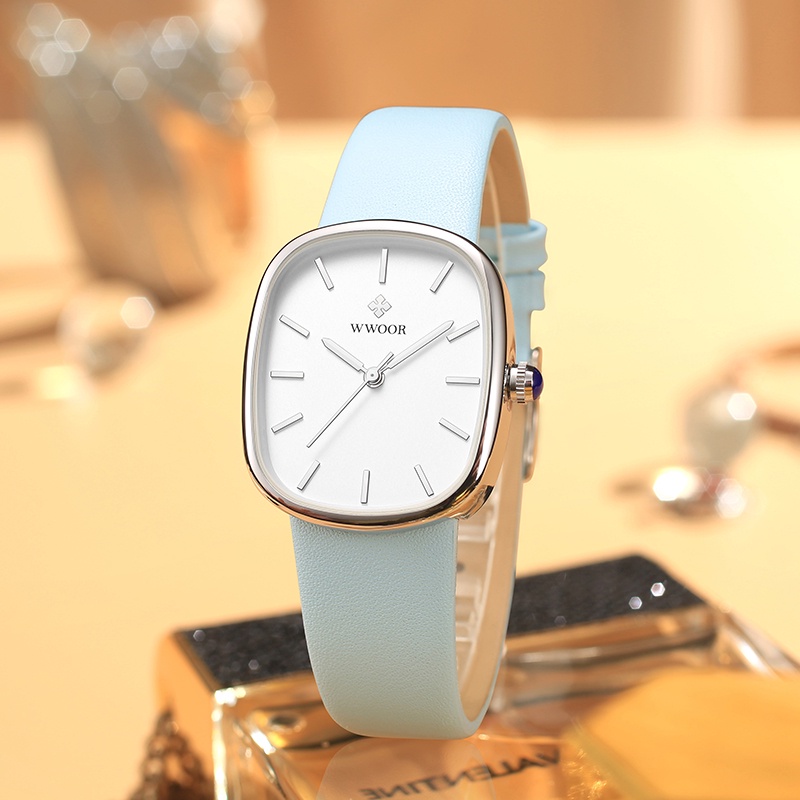 WWOOR   นาฬิกาข้อมือควอตซ์แฟชั่น สายหนัง กันน้ํา หรูหรา สําหรับสตรี -8881