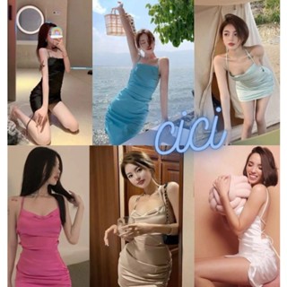 CiCi(Q2180)Satin dress✨ เดรสสั้นซาตินสายไขว้ผูกหลัง ทรงแซ่บปังสุดๆ