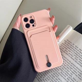 ช่องใส่การ์ดซิลิโคนเคสโทรศัพท์สําหรับiPhone 17 16 15 14 13 12 11 Pro Max XS XR X 8 15 Plus + SE 2020 ฝาครอบโทรศัพท์กันกระแทกสีลูกกวาดพร้อมCaremaฝาครอบป้องกัน