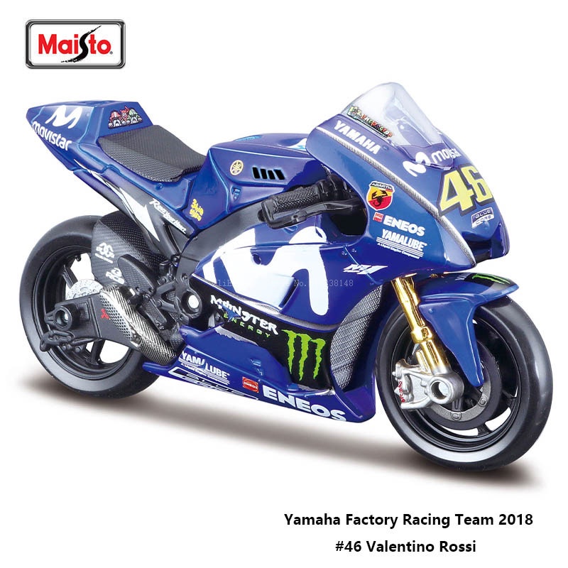 ♢ 1:18 Yamha โรงงานแข่งทีม2018 46 Valentino Rossi Moto G แข่งหล่อล้อแม็กรถจักรยานยนต์รุ่นของที่ระลึกคอลเลกชัน