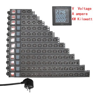 Pdu ปลั๊กซ็อกเก็ต เอาท์พุท IEC C13 2-22AC แอมมิเตอร์ ป้องกันไฟโหลดเกิน จอแสดงผล LED 2 เมตร ปลั๊ก EU