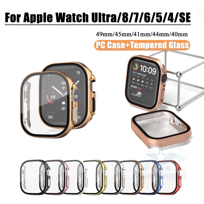 2 in 1 ตัวป้องกันหน้าจอ สําหรับ Apple Watch Series Ultra 8 ชุบ เคสแข็ง กันชน iWatch Series 10 9 8 Ultra 7 6 5 4 3 Ultra 2 49 มม 41 มม. 45 มม. 40 มม. 44 มม.
