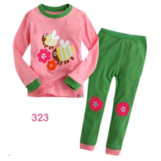 L-HUG-323 ชุดนอนเด็กหญิง แนวเข้ารูป Slim Fit ผ้า Cotton 100% เนื้อบาง สีชมพูผึ้ง