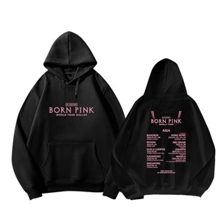 เสื้อกันหนาว มีฮู้ด ทรงหลวม ขนาดใหญ่ ลาย KPOP BLACKPINK BORN PINK World Tour แฟชั่นสตรีท สไตล์เกาหลี สําหรับผู้ชาย และผู้หญิง