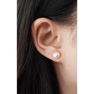 NEVER-N - ต่างหูมุกแท้ - ต่างหูมุกสีขาว - ต่างหูมุกน้ำจืดแท้ - freshwater pearl earrings  white flat pearl stud earrings