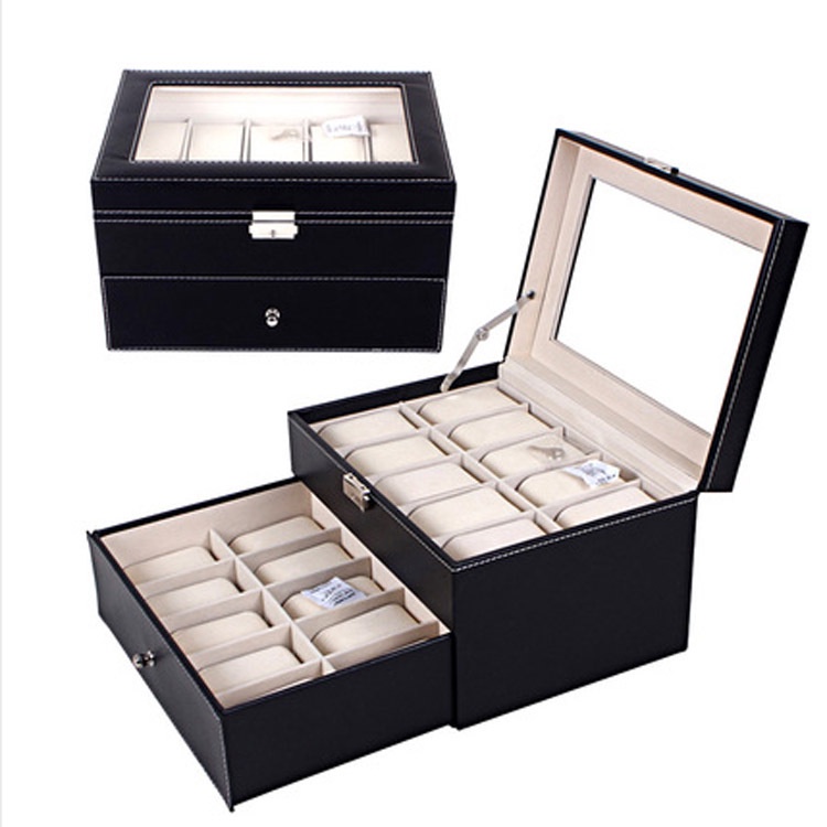 กล่องนาฬิกา 20 เรือน กล่องใส่นาฬิกา ล่องเก็บนาฬิกาข้อมือ Watch Box 20 กล่องหนังนาฬิกา 2 ชั้น แบบ 20 ช่อง