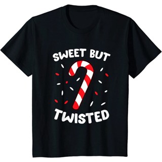 T-Shirt เสื้อยืดพิมพ์ลาย Christmas Candy Cane Sweet But Twisted คริสมาสต์สําหรับผู้ชาย ชุดคริสต์มาสใหม่