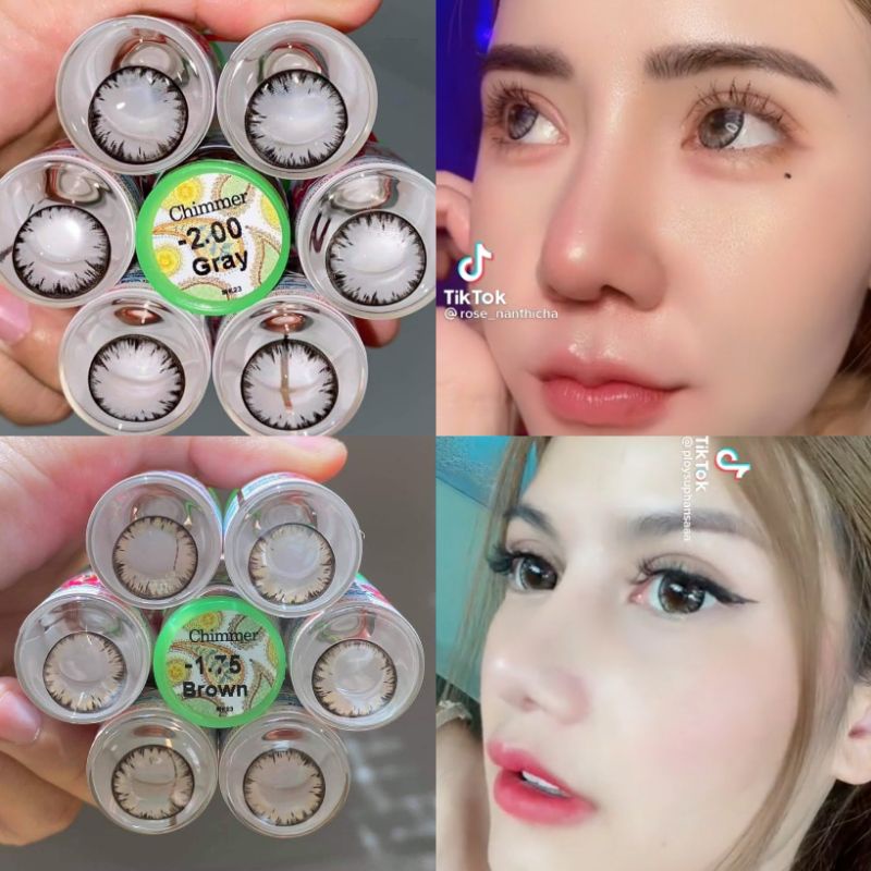 คอนแทคเลนส์ บิ๊กอาย รุ่น Chimmer/Shimmer/Icy-x สีเทา/ตาล  มีค่าสายตา (0.00)-(-10.00)