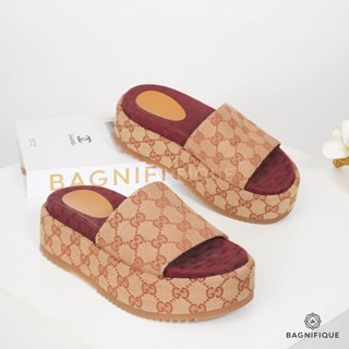 GUCCI ORIGINAL SANDAL 35.5 BROWN RED GG SUPREME MONOGRAM