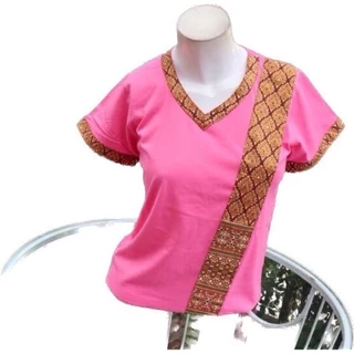 เสื้อยืดคอวีร้านนวดร้านสปาแถบลายไทย