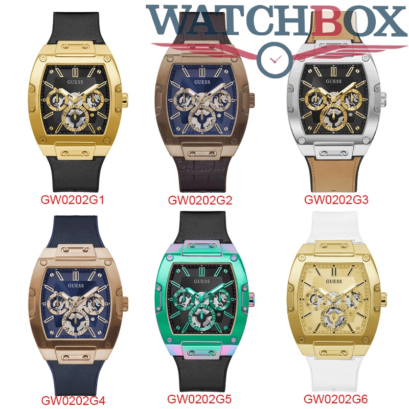 GUESS Mens Trend Multifunction Tonneau พร้อมสายซิลิโคน GW020201 GW0202G2 GW0202G3 GW0202G4 GW0202G5 