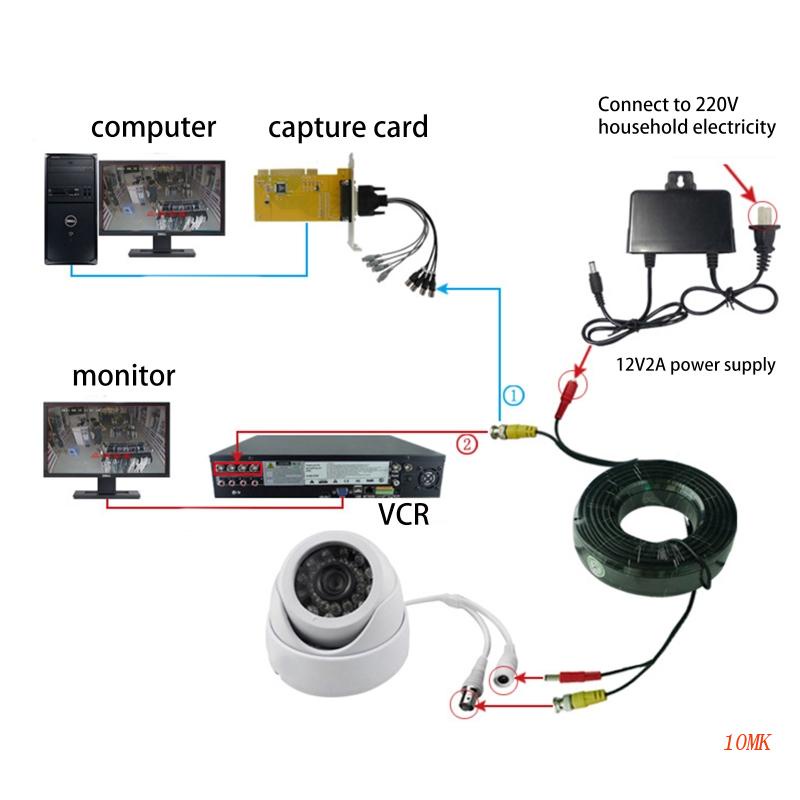 2 in 1 สายเคเบิลเชื่อมต่อกล้องวงจรปิด 10MK 5-30M BNC+DC สําหรับระบบเฝ้าระวัง DVR