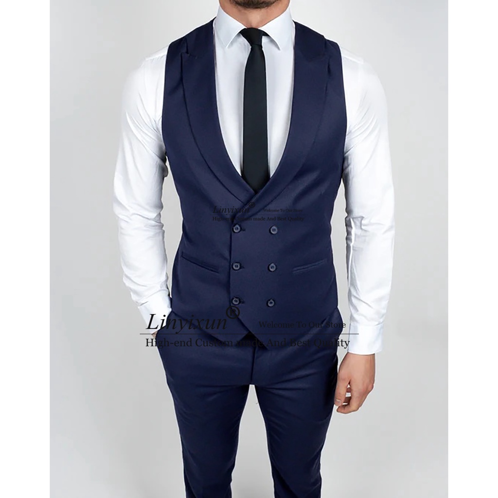 Casual Navy Blue Mens Suits Professional Business Blazer Slim Wedding Groom Tuxedo 3 Piece Jacket Vest Pants Set Terno M #3