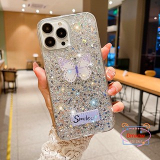 เคสโทรศัพท์มือถือแบบนิ่ม ลายผีเสื้อ กลิตเตอร์ ระยิบระยับ หรูหรา สําหรับ Vivo Y02S 4G V25 V23 V23E V21 V21E V20 Y35 4G Y22 Y22S Y77 Y77E 5G Y76 Y76S Y74S Y15S Y15A