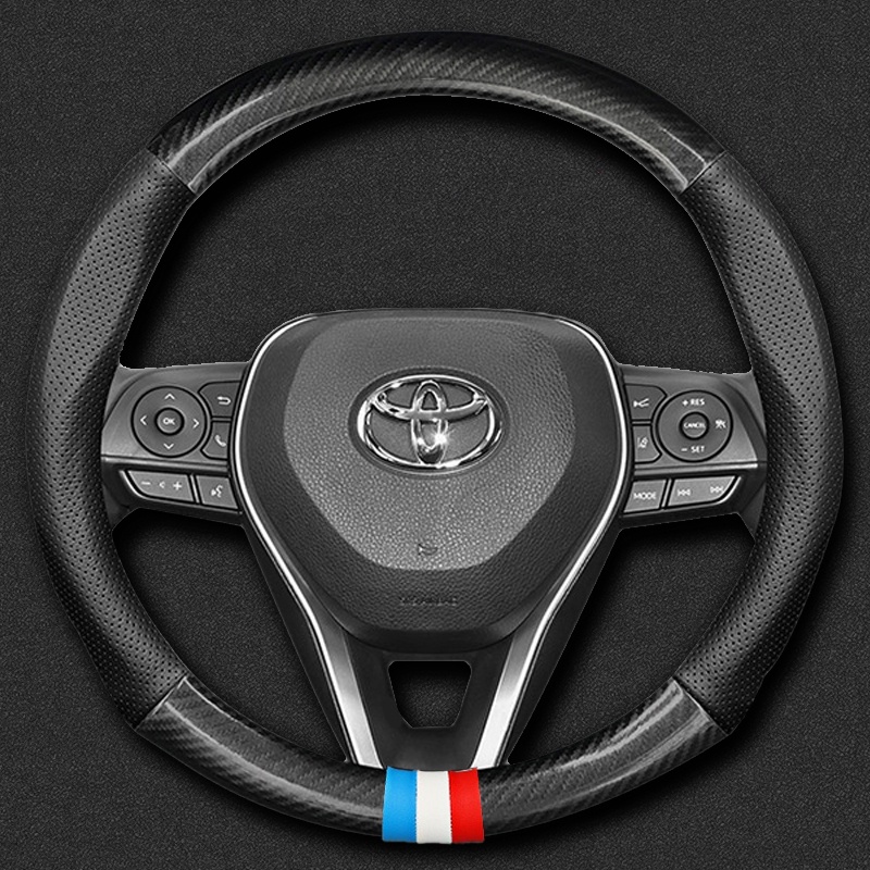 Toyota ปลอกพวงมาลัย ปลอกหุ้มพวงมาลัย หนังคาร์บอนไฟเบอร์ carbon fiber leather steering wheel cover Toyota Yaris Hilux Corolla Cross Wish Revo CHR Vigo Altis