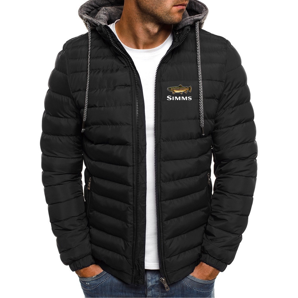 Simms Fishing 2022 Men's New Winter Jacket Zipper Hoodie Fashion Cotton Padded Coats Handsome Slim Casual Outerwear  #2