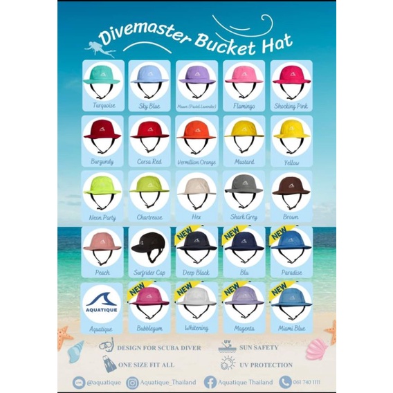 แท้ 100% Diving bucket hat : Aquatique สี Turquoise