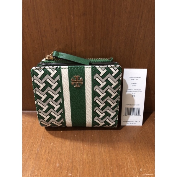 กระเป๋าสตางค์ Tory Burch T Zag Zip Mini Wallet สีเขียว ของแท้💯 พร้อมส่ง! ส่งฟรี!
