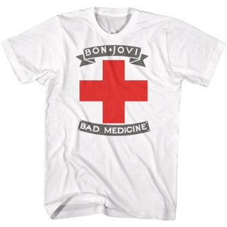 White Bad Medicine Bon Jovi T-Shirt Tee เสื้อยืด