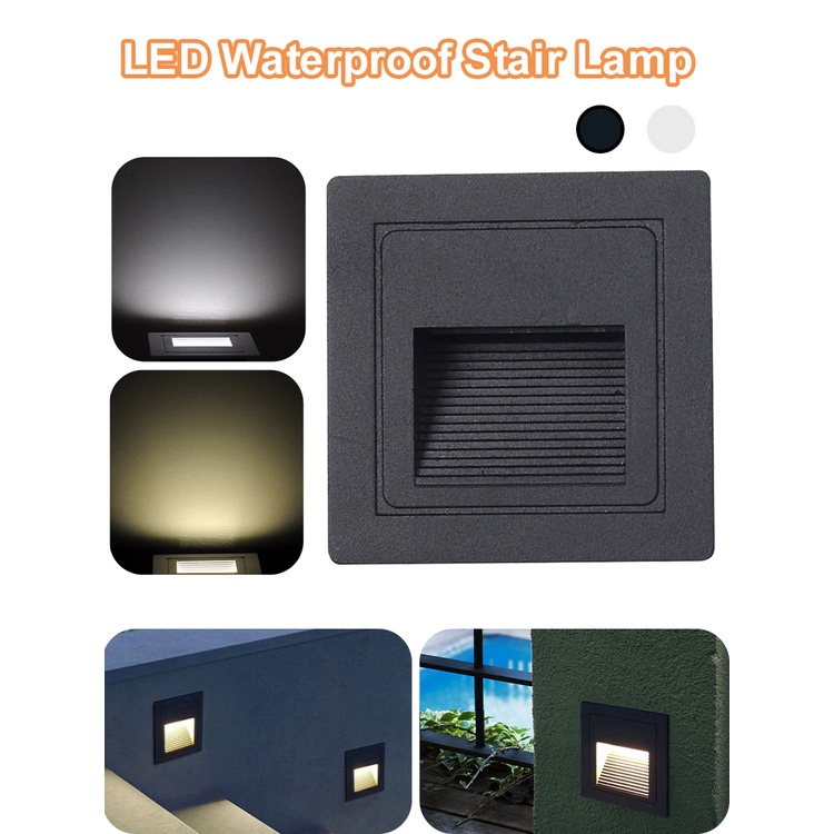 จัดส่งทันที โคมไฟ Led กันน้ำ สําหรับติดขั้นบันไดไฟฝังผนัง ไฟบันได บอดี้ขาว บอดี้ดำ ไฟวอม 3W LED สวย หรูหรา