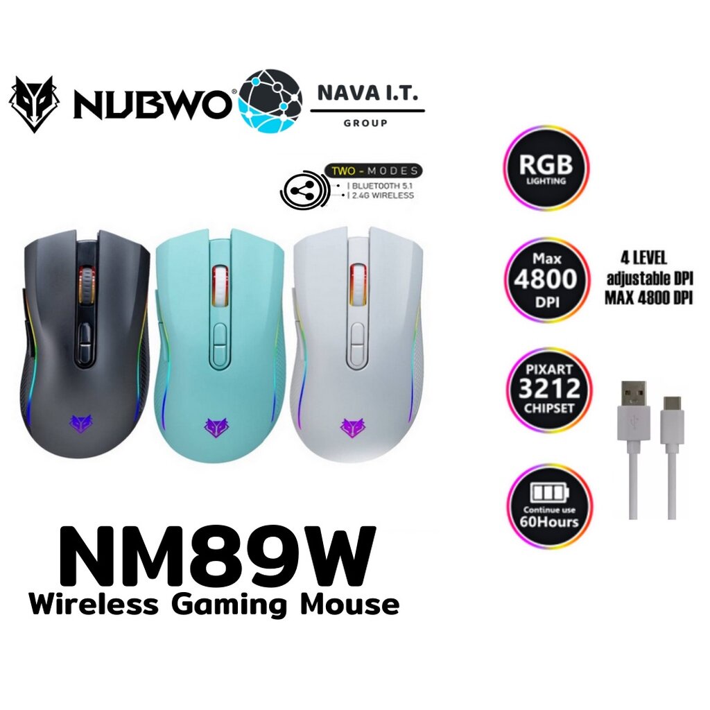 ️กรุงเทพฯด่วน1ชั่วโมง️ เม้าส์ NUBWO NM89W Wireless Gaming mouse รับประกันสินค้า 1 ปี