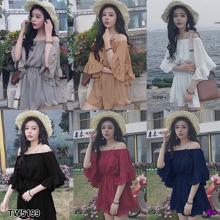 CS5199  จั้มสูทปาดไหล่ ขาสั้น  Jumpsuit off the shoulder, shorts