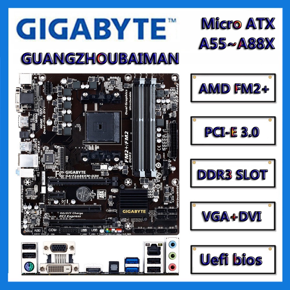 ใช้ Gigabyte FM2+ F2A68HM-DS2 เมนบอร์ด DDR3 A55 A58 A68 A75 A78 A85X AMD FM2 FM1 A88X เดสก์ท็อปเมนบอ