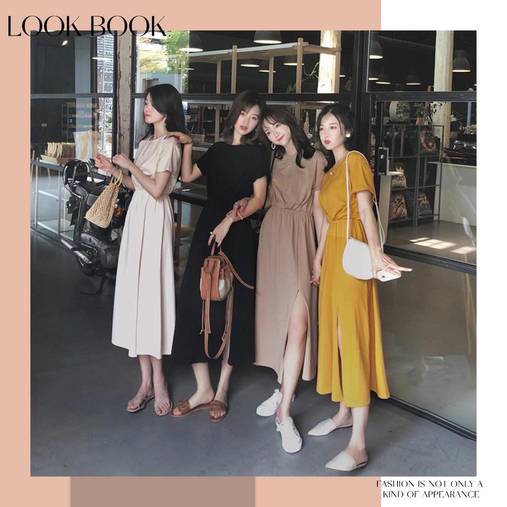 SUNDAY2020 ใหม่พร้อมส่ชุดเดรสแฟชั่นสไตล์เกาหลี ชุดเดรสแฟชั่น2022 สีพื้นเรียบง่ายดีไซน์ผ่าหน้า ดูเรียบร้อยแต่แอบแซ่บนะคะ