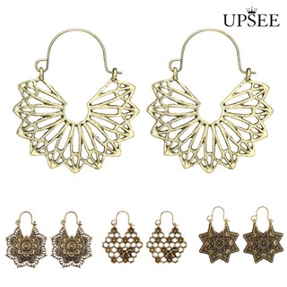 Upsee❤โบฮีเมียนผู้หญิงกลวงดอกไม้รังผึ้ง Filigree ห่วงต่างหูเครื่องประดับย้อนยุคของขวัญ