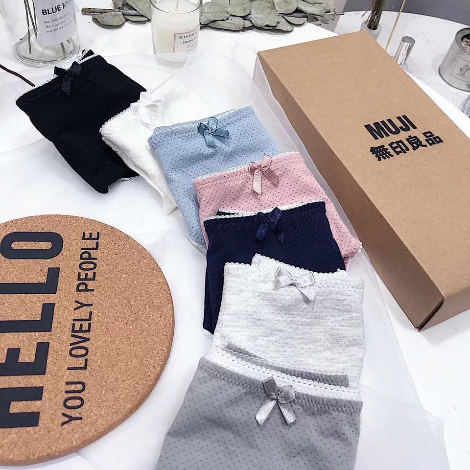 ▼Anla ชุดชั้นใน MUJI Gift Box Set-7 Pieces One Box-Week Pants-Girls-Briefs Heads-Mesh Breathable-Solid Color Seamless P #1