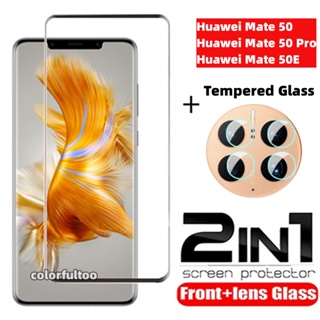 2 IN 1 ฟิล์มกระจกนิรภัยกันรอยหน้าจอ แบบใส 9H สําหรับ Huawei Mate 50 Pro 50Pro 50E Mate50 Mate50Pro