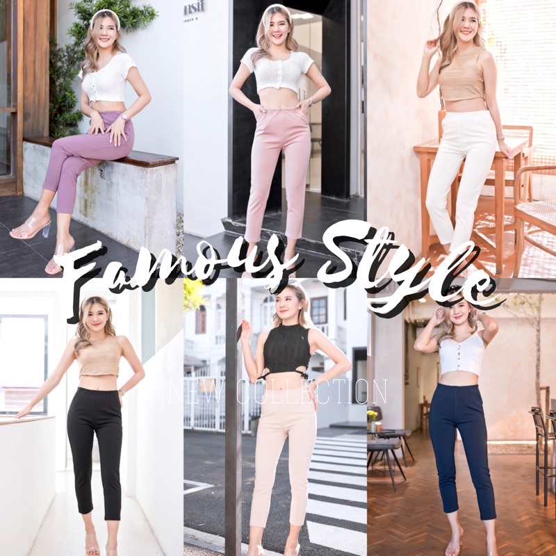 🍒G7🍒กางเกงผ้าโรเซฟ-ไม่มีขอบขาเดฟ-7ส่วนเอวสูง-ไซส์S-2Xl