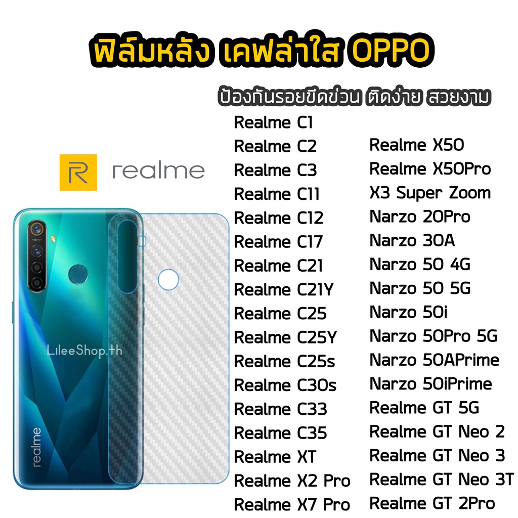 ฟิล์มหลัง Realme  เคฟล่า  RealmeC11 RealmeC12 RealmeC33 RealmeC21 RealmeX3Super Zoom Realme Narzo 20Pro ฟิล์มกันรอยหลัง
