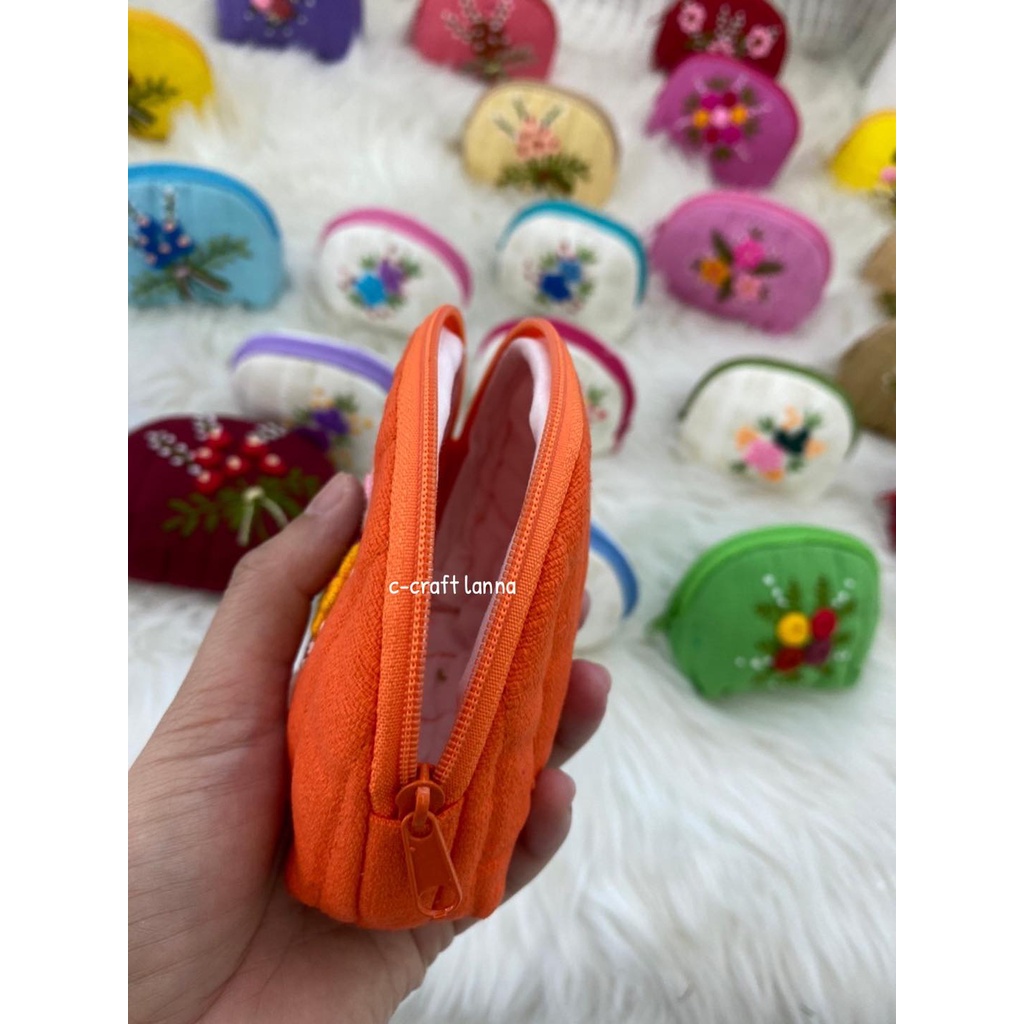 กระเป๋าใส่เหรียญ กระเป๋าผ้าฝ้าย สุดน่ารัก งานปักมือสุดสวย สีสันสดใส ปักลายสุดน่ารัก - รูปที่ 3