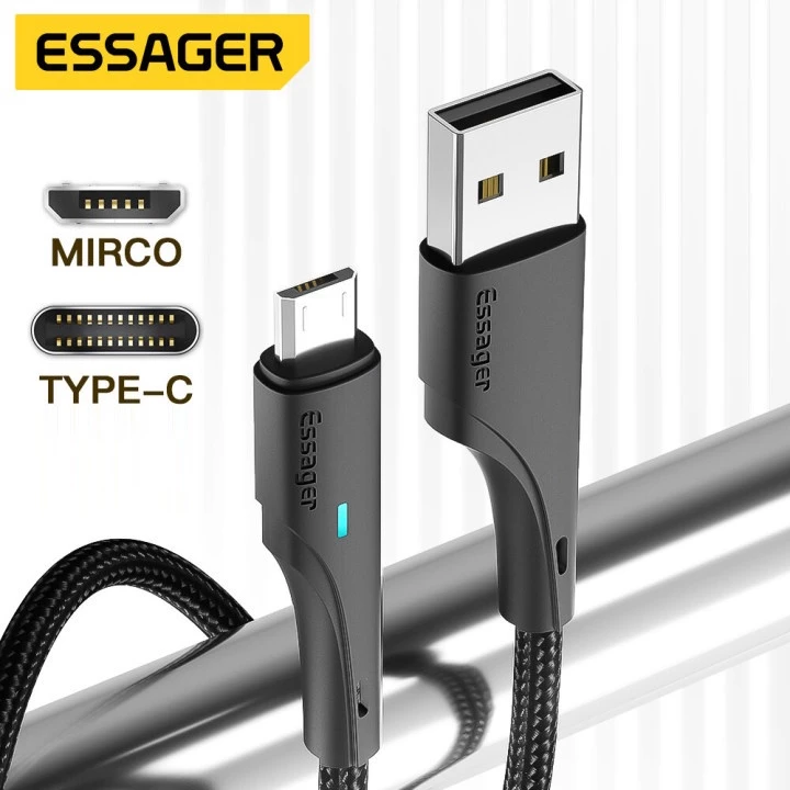 Essager 3A Type C Micro Usb 0.25 ม. / 1 ม. / 2 ม. / 3 สายชาร์จข้อมูล สายชาร์จเร็ว สําหรับโทรศัพท์มือถือ Android สายชาร์จ Type C สายไฟ