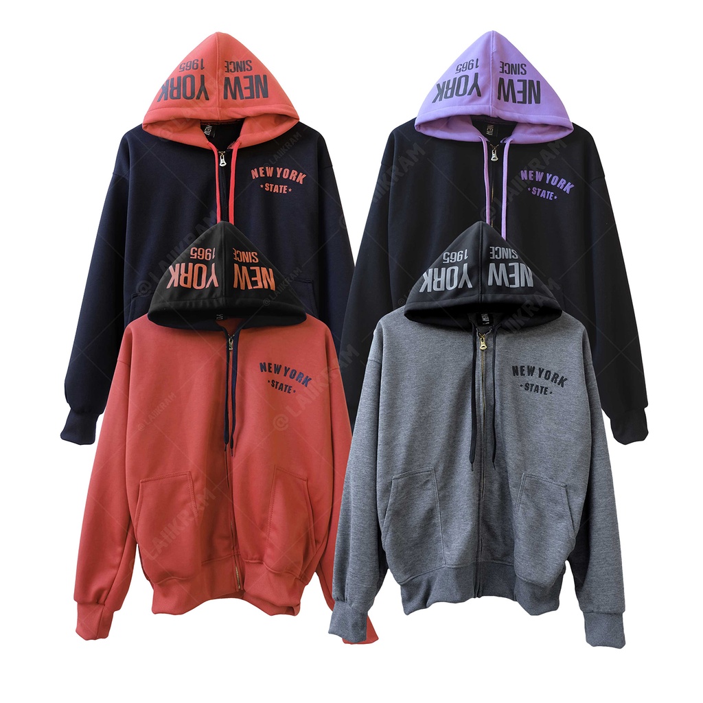 (ซิปเหล็ก)New York หมวกสี เสื้อคลุมกันหนาว เสื้อแขนยาว และเนื้อผ้าหนานุ่มใส่สบาย