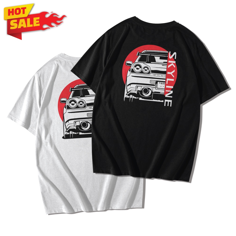 LOWRIDER เสื้อยืดคอตต้อนแท้ ไม่หด ไม่ย้วย ลายสกรีน JDM NISSAN GTR R34 SKYLINE(แขนสั้น)