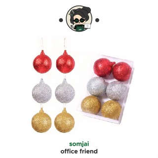 [สินค้าเทศกาล] Somjai Selected บอลกากเพชร ขนาด 6 ซม. จำนวน 6 ลูก สำหรบตกแต่งปีใหม่ ตกแต่งคริสต์มาส XMas ตกแต่งเทศกาล